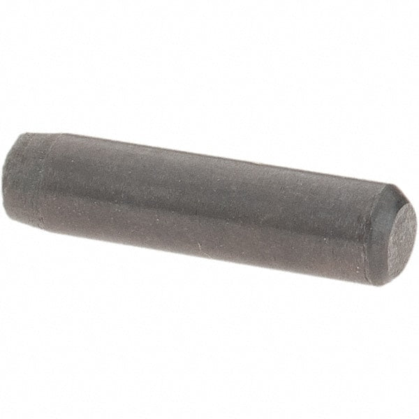 Value Collection - 1/8" Diam x 1/2" Pin Length Grade 8 Alloy Steel Standard Dowel Pin - Bright Finish, C 47-58 & C 60 (Surface) Hardness, 1,840 Lb (Single Shear), 3,680 Lb (Double Shear) Breaking Strength, 1 Beveled & 1 Rounded End - Exact Tooling