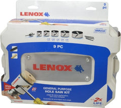 Lenox - 9 Piece, 2-1/8" to 4-3/4" Saw Diam, General Purpose Hole Saw Kit - Bi-Metal, Includes 5 Hole Saws - Exact Tooling