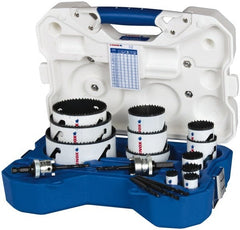 Lenox - 17 Piece, 3/4" to 4-1/2" Saw Diam, Plumber's Hole Saw Kit - Bi-Metal, Pilot Drill Model No. (1) 56PD, (2) 4321, Includes 12 Hole Saws - Exact Tooling