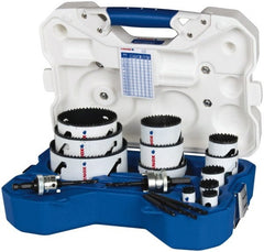 Lenox - 17 Piece, 3/4" to 4-3/4" Saw Diam, Electrician's Hole Saw Kit - Bi-Metal, Pilot Drill Model No. (1) 56PD, (2) 4321, Includes 12 Hole Saws - Exact Tooling