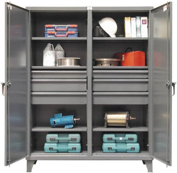 Strong Hold - 6 Shelf 6 Bin Locking Storage Cabinet - Steel, 72" Wide x 24" Deep x 78" High, Dark Gray - Exact Tooling