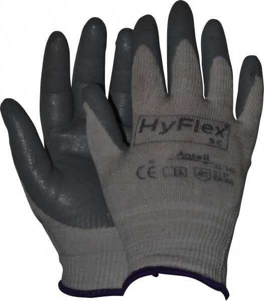 Ansell - Size XS (6) Nitrile Coated X-Static Yarn General Protection Work Gloves - For Static Control, Palm & Fingers Coated, Knit Wrist Cuff, Full Fingered, Gray, Paired - Exact Tooling