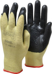 Ansell - Size S (7), ANSI Cut Lvl 2, Abrasion Lvl 3, Nitrile Coated Cut Resistant Gloves - Palm & Fingers Coated, Kevlar Lining, Knit Wrist, Black/Yellow, Paired - Exact Tooling