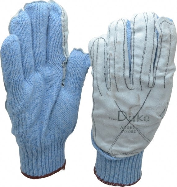 Ansell - Size L (9), ANSI Cut Lvl 4, Leather Cut Resistant Gloves - Knit Wrist, Black, Paired - Exact Tooling