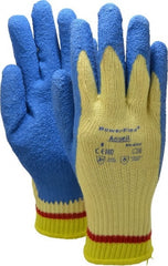 Ansell - Size M (8), ANSI Cut Lvl 2, Abrasion Lvl 4, Natural Rubber Latex Coated Cut Resistant Gloves - Palm & Fingers Coated, Kevlar Lining, Knit Wrist, Blue/Yellow, Paired - Exact Tooling
