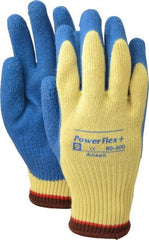Ansell - Size L (9), ANSI Cut Lvl 2, Abrasion Lvl 4, Natural Rubber Latex Coated Cut Resistant Gloves - Palm & Fingers Coated, Kevlar Lining, Knit Wrist, Blue/Yellow, Paired - Exact Tooling