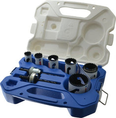 Lenox - 9 Piece, 7/8" to 2-1/8" Saw Diam, Contractor's Hole Saw Kit - Bi-Metal, Includes 7 Hole Saws - Exact Tooling