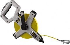 Komelon - 200' x 1/2" Yellow Steel Blade Tape Measure - 1/8" Graduation, Gray ABS Plastic Case - Exact Tooling
