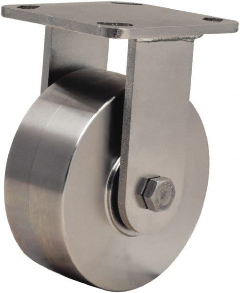 Hamilton - 5" Diam x 2" Wide x 6-1/2" OAH Top Plate Mount Rigid Caster - Forged Steel, 950 Lb Capacity, Delrin Bearing, 4 x 4-1/2" Plate - Exact Tooling