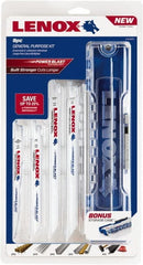 Lenox - 9 Piece, 6" to 9" Long x 0.035" to 0.062" Thick, Bi-Metal Reciprocating Saw Blade Set - Tapered Profile, 6 to 24 Teeth per Inch, Toothed Edge - Exact Tooling