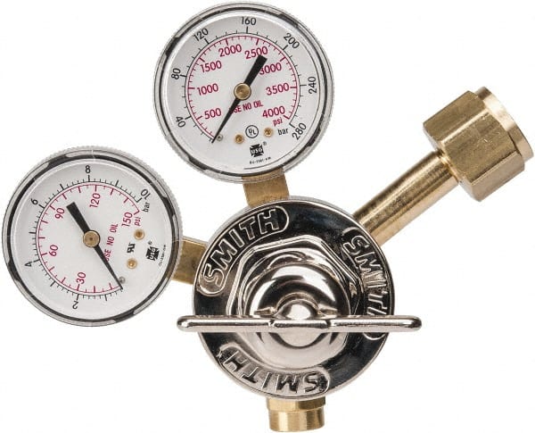 Miller-Smith - 320 CGA Inlet Connection, 100 Max psi, Carbon Dioxide Welding Regulator - 5/8-18 RH Internal Thread, Right Hand Rotation - Exact Tooling