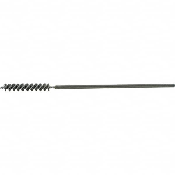 Brush Research Mfg. - 11/32" Diam Helical Steel Tube Brush - Single Spiral, 0.008" Filament Diam, 2-1/2" Brush Length, 9-1/2" OAL, 0.219" Diam Galvanized Steel Shank - Exact Tooling