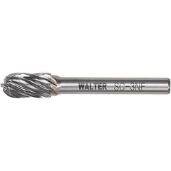 WALTER Surface Technologies - 1/2" Cut Diam, 1/4" Shank Diam, Cylinder Ball End Head Double Cut Burr - Carbide, 1" LOC - Exact Tooling