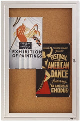 Quartet - 24" Wide x 36" High Enclosed Cork Bulletin Board - Natural Cork over Fiberboard, Aluminum Frame - Exact Tooling