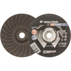 WALTER Surface Technologies - 30 Grit, 7" Wheel Diam, 1/16" Wheel Thickness, 7/8" Arbor Hole, Type 27 Depressed Center Wheel - Aluminum Oxide, Resinoid Bond, 8,600 Max RPM - Exact Tooling