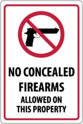 NMC - "No Concealed Firearms Allowed On This Property", 18" Long x 12" Wide, Rigid Plastic Safety Sign - Rectangle, 0.05" Thick, Use for Security & Admittance - Exact Tooling