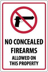 NMC - "No Concealed Firearms Allowed On This Property", 18" Long x 12" Wide, Rigid Plastic Safety Sign - Rectangle, 0.05" Thick, Use for Security & Admittance - Exact Tooling