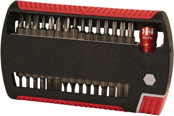 Wiha - 31 Piece, 1/4" Drive Screwdriver Bit Set - #0 to #3 Phillips, 5/64 to 1/4" Hex, 2 to 6mm Hex, T6 to T25 Torx, 5.5, 6.5 & 8mm Slotted - Exact Tooling