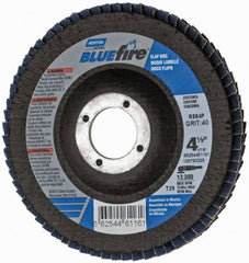 Norton - 40 Grit, 4-1/2" Disc Diam, 7/8" Center Hole, Type 29 Zirconia Alumina Flap Disc - 13,300 Max RPM, Cloth Backing, Arbor Attaching System, Coated - Exact Tooling