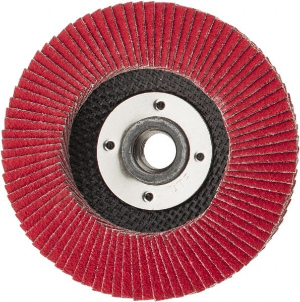 Weiler - 60 Grit, 4-1/2" Disc Diam, 5/8-11 Center Hole, Type 29 Ceramic Flap Disc - 13,000 Max RPM, Phenolic Backing, Quick Change Type S Attaching System, Coated - Exact Tooling