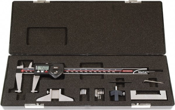 Mahr - 0 to 8" Outside Diameter Digital Caliper Set - 0.0005" Graduation, Hardened Stainless Steel - Exact Tooling