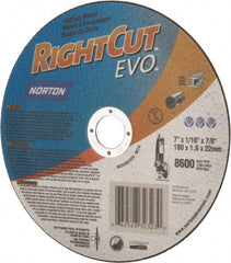 Norton - 7" Aluminum Oxide Cutoff Wheel - 0.045" Thick, 7/8" Arbor, 8,600 Max RPM, Use with Angle Grinders - Exact Tooling