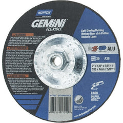 Norton - 36 Grit, 7" Wheel Diam, 1/8" Wheel Thickness, Type 29 Depressed Center Wheel - Aluminum Oxide, 8,600 Max RPM, Compatible with Angle Grinder - Exact Tooling