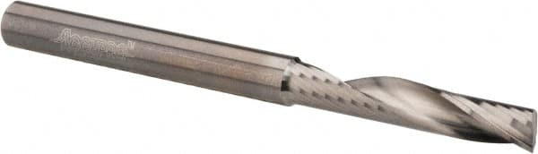 Accupro - 1/4" Cutting Diam x 1-1/4" Length of Cut, 1 Flute, Upcut Spiral Router Bit - Uncoated, Right Hand Cut, Solid Carbide, 3" OAL x 1/4" Shank Diam, Single Edge, 22° Helix Angle - Exact Tooling