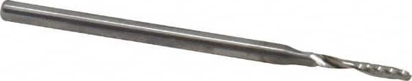 Accupro - 2mm Cutting Diam x 12mm Length of Cut, 1 Flute, Upcut Spiral Router Bit - Uncoated, Right Hand Cut, Solid Carbide, 57mm OAL x 3mm Shank Diam, Single Edge, 21° Helix Angle - Exact Tooling