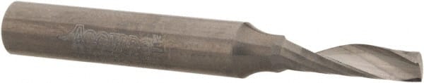 Accupro - 5/32" Cutting Diam x 9/16" Length of Cut, 1 Flute, Upcut Spiral Router Bit - Uncoated, Right Hand Cut, Solid Carbide, 2" OAL x 1/4" Shank Diam, Single Edge, 21° Helix Angle - Exact Tooling
