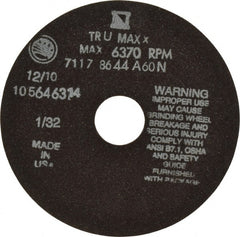 Tru-Maxx - 6" 60 Grit Aluminum Oxide Cutoff Wheel - 1/32" Thick, 1-1/4" Arbor, 6,048 Max RPM, Use with Stationary Tools - Exact Tooling