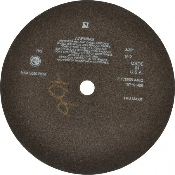 Tru-Maxx - 12" 46 Grit Aluminum Oxide Cutoff Wheel - 3/32" Thick, 1" Arbor, 3,024 Max RPM, Use with Stationary Tools - Exact Tooling