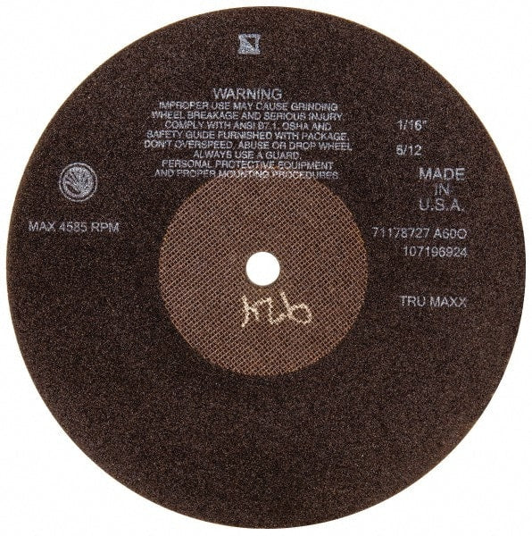 Tru-Maxx - 10" 60 Grit Aluminum Oxide Cutoff Wheel - 1/16" Thick, 5/8" Arbor, 3,629 Max RPM, Use with Stationary Tools - Exact Tooling