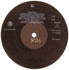 Tru-Maxx - 10" 60 Grit Aluminum Oxide Cutoff Wheel - 1/16" Thick, 5/8" Arbor, 3,629 Max RPM, Use with Stationary Tools - Exact Tooling