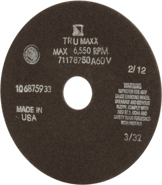 Tru-Maxx - 7" 60 Grit Aluminum Oxide Cutoff Wheel - 3/32" Thick, 1-1/4" Arbor, 5,184 Max RPM, Use with Stationary Tools - Exact Tooling