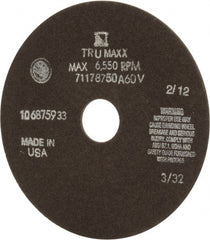 Tru-Maxx - 7" 60 Grit Aluminum Oxide Cutoff Wheel - 3/32" Thick, 1-1/4" Arbor, 5,184 Max RPM, Use with Stationary Tools - Exact Tooling
