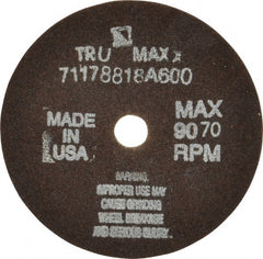 Tru-Maxx - 4" 60 Grit Aluminum Oxide Cutoff Wheel - 1/16" Thick, 1/2" Arbor, 9,072 Max RPM, Use with Stationary Tools - Exact Tooling