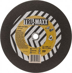 Tru-Maxx - 14" 36 Grit Aluminum Oxide Cutoff Wheel - 3/32" Thick, 1" Arbor, 4,365 Max RPM, Use with Chop Saws - Exact Tooling