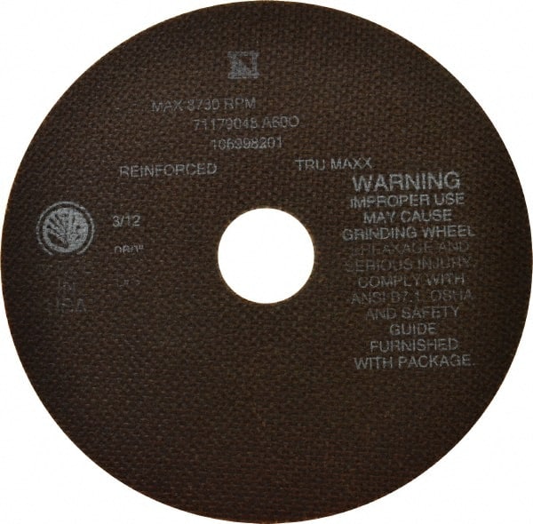 Tru-Maxx - 7" 60 Grit Aluminum Oxide Cutoff Wheel - 0.06" Thick, 1-1/4" Arbor, 8,731 Max RPM, Use with Stationary Tools - Exact Tooling