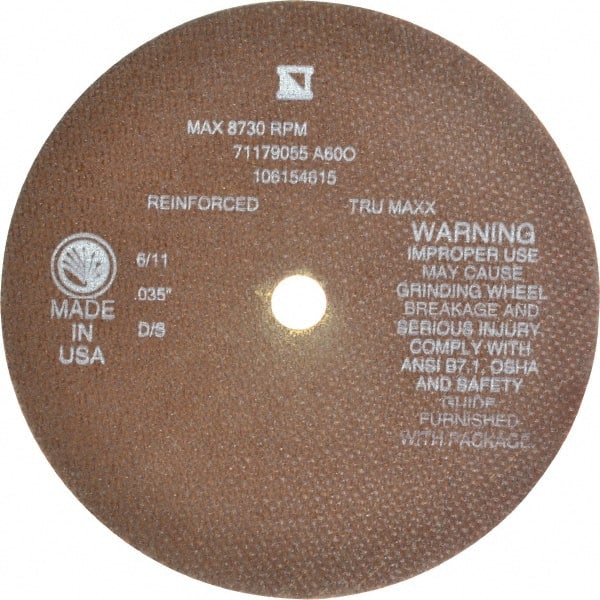 Tru-Maxx - 7" 60 Grit Aluminum Oxide Cutoff Wheel - 0.035" Thick, 5/8" Arbor, 8,731 Max RPM, Use with Stationary Tools - Exact Tooling