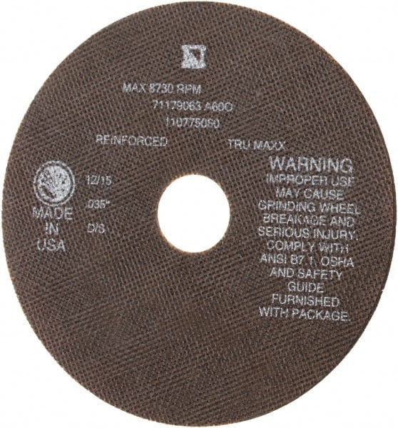 Tru-Maxx - 7" 60 Grit Aluminum Oxide Cutoff Wheel - 0.035" Thick, 1-1/4" Arbor, 8,731 Max RPM, Use with Stationary Tools - Exact Tooling
