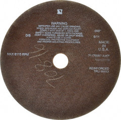 Tru-Maxx - 10" 46 Grit Aluminum Oxide Cutoff Wheel - 0.06" Thick, 1-1/4" Arbor, 6,112 Max RPM, Use with Stationary Tools - Exact Tooling