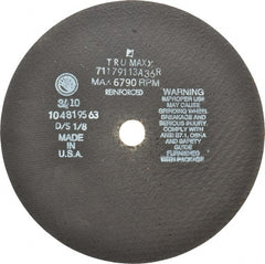 Tru-Maxx - 9" 36 Grit Aluminum Oxide Cutoff Wheel - 1/8" Thick, 7/8" Arbor, 6,791 Max RPM, Use with Angle Grinders - Exact Tooling