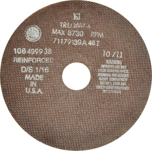 Tru-Maxx - 7" 46 Grit Aluminum Oxide Cutoff Wheel - 1/16" Thick, 1-1/4" Arbor, 6,731 Max RPM, Use with Stationary Tools - Exact Tooling