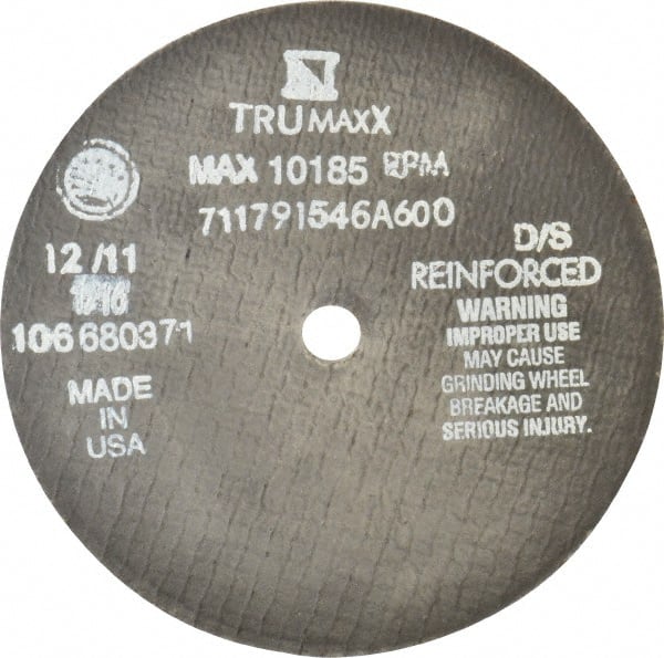 Tru-Maxx - 6" 60 Grit Aluminum Oxide Cutoff Wheel - 1/16" Thick, 1/2" Arbor, 10,186 Max RPM, Use with Stationary Tools - Exact Tooling