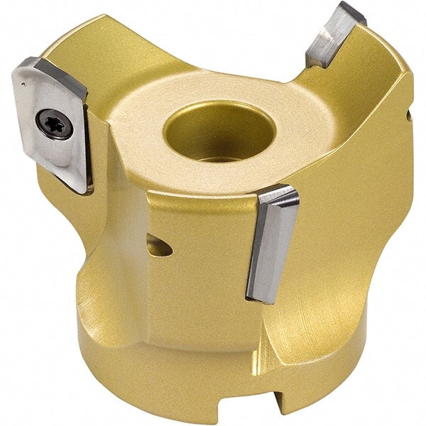 Iscar - 3 Inserts, 2-1/2" Cut Diam, 1" Arbor Diam, 0.807" Max Depth of Cut, Indexable Square-Shoulder Face Mill - 0/90° Lead Angle, 2" High, HM90 APCR 2206.. Insert Compatibility, Through Coolant, Series Helialu - Exact Tooling