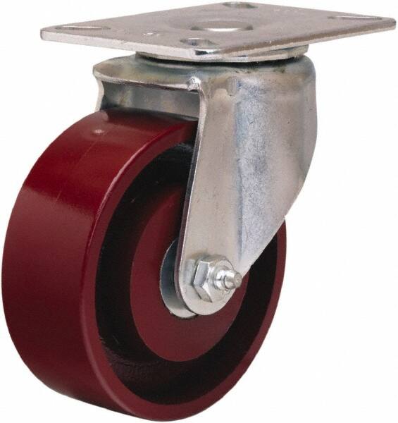 Hamilton - 4" Diam x 1-1/2" Wide x 5-1/16" OAH Top Plate Mount Swivel Caster - Cast Iron, 400 Lb Capacity, Straight Roller Bearing, 3-1/8 x 4-1/8" Plate - Exact Tooling