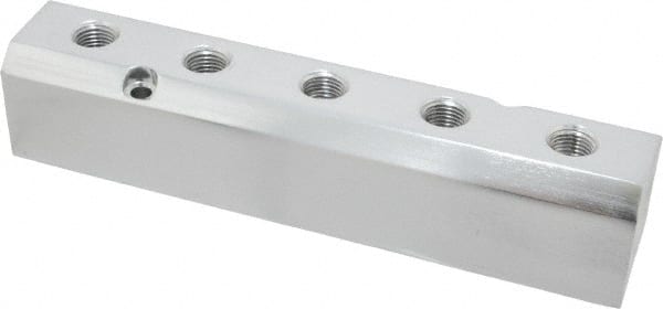 Coilhose Pneumatics - 1/2" Inlet, 1/4" Outlet Manifold - 7-1/2" Long x 1.58" Wide x 1.58" High, 0.235" Mount Hole, 2 Inlet Ports, 5 Outlet Ports - Exact Tooling