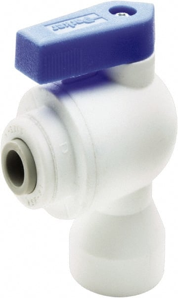Parker - 3/8" Pipe, Full Port, Polypropylene Valve Female Elbow Ball Valve - Bi-Directional, Push-to-Connect x FNPT Ends, Wedge Handle, 150 WOG - Exact Tooling