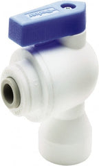 Parker - 3/8" Pipe, Full Port, Polypropylene Valve Female Elbow Ball Valve - Bi-Directional, Push-to-Connect x FNPT Ends, Wedge Handle, 150 WOG - Exact Tooling